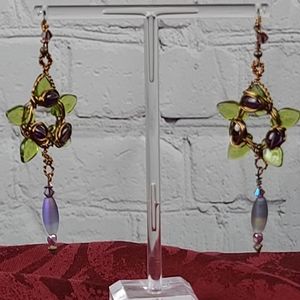 Vintage glass, crystal, and copper earrings.